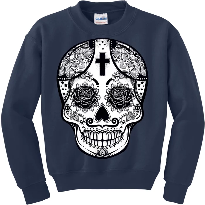 Grey Style Flower Skull Skeleton Graphic Kids Sweatshirt