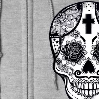 Grey Style Flower Skull Skeleton Graphic Full Zip Hoodie