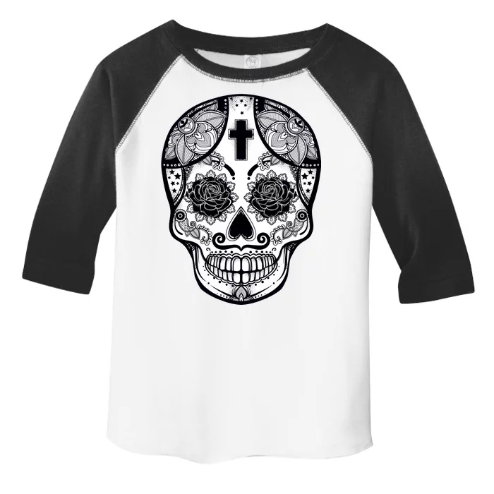 Grey Style Flower Skull Skeleton Graphic Toddler Fine Jersey T-Shirt