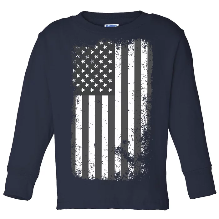 Grey Style Vintage torn USA American Flag Toddler Long Sleeve Shirt