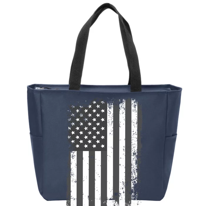 Grey Style Vintage torn USA American Flag Zip Tote Bag