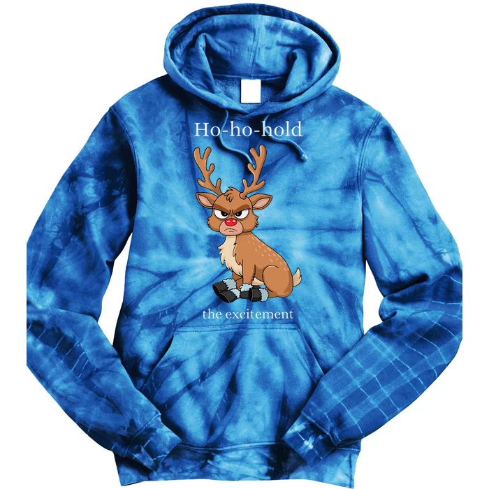 Grumpy Reindeer Funny Merry Christmas Red Nose Excitement Tie Dye Hoodie