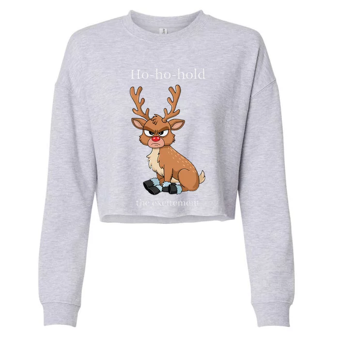 Grumpy Reindeer Funny Merry Christmas Red Nose Excitement Cropped Pullover Crew