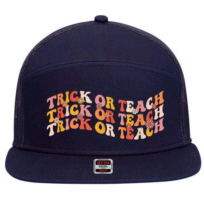 Groovy Retro Floral Halloween Trick or Teach 7 Panel Mesh Trucker Snapback Hat