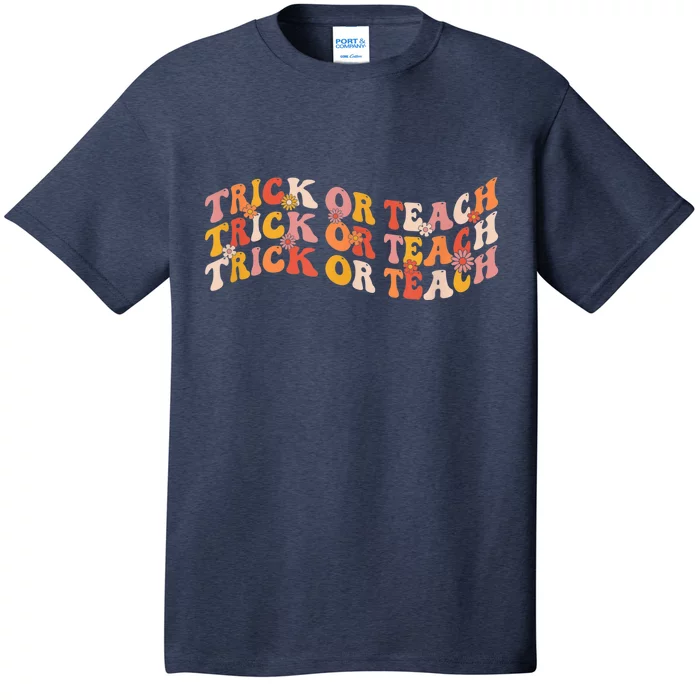 Groovy Retro Floral Halloween Trick or Teach T-Shirt