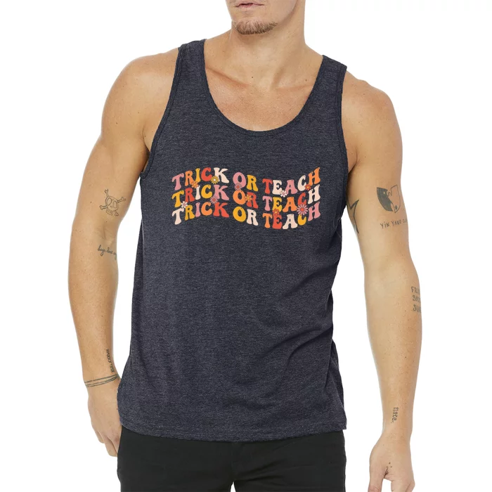 Groovy Retro Floral Halloween Trick or Teach Tank Top