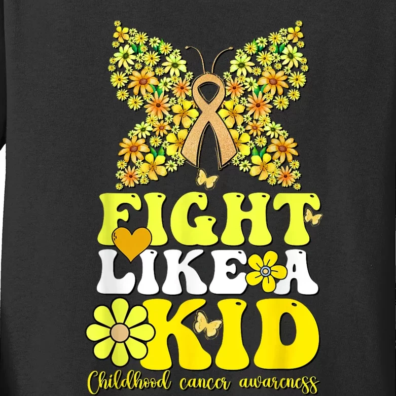 Gold Ribbon Fight Like Kids For Childhood Cancer Awareness Kids Long Sleeve Shirt