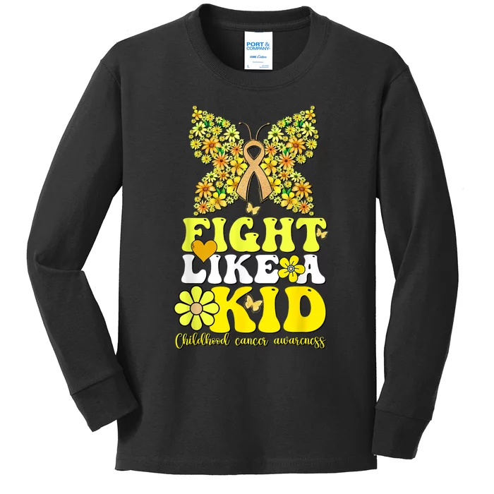 Gold Ribbon Fight Like Kids For Childhood Cancer Awareness Kids Long Sleeve Shirt