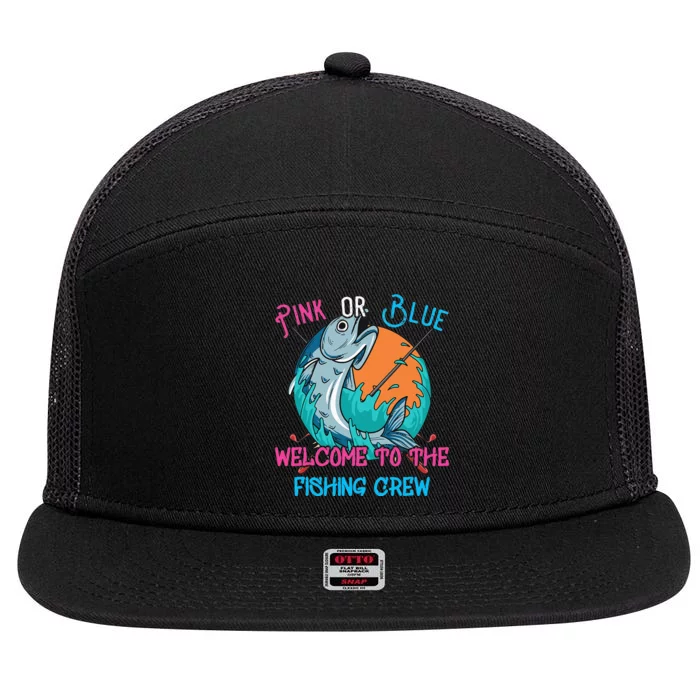 Gender Reveal Fishing Design for a Fisher 7 Panel Mesh Trucker Snapback Hat