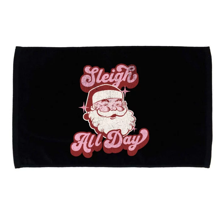 Groovy Retro Funny Christmas Pink Santa Sleigh All Day Gift Microfiber Hand Towel