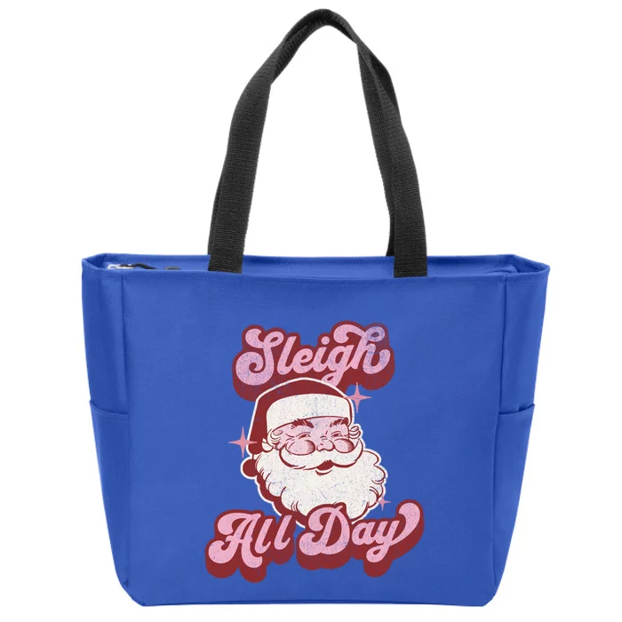 Groovy Retro Funny Christmas Pink Santa Sleigh All Day Gift Zip Tote Bag