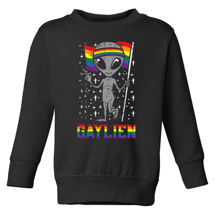 Gaylien Rainbow Flag Gay Alien Funny ET Space LGBTQ Pride Toddler Sweatshirt