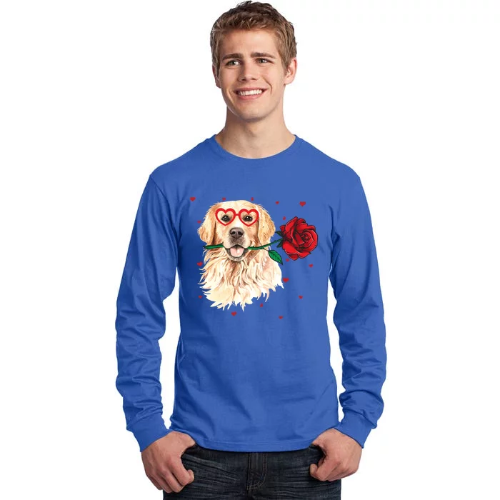 Golden Retriever Face Heart Glasses Valentines Day Dog Lover Gift Tall Long Sleeve T-Shirt