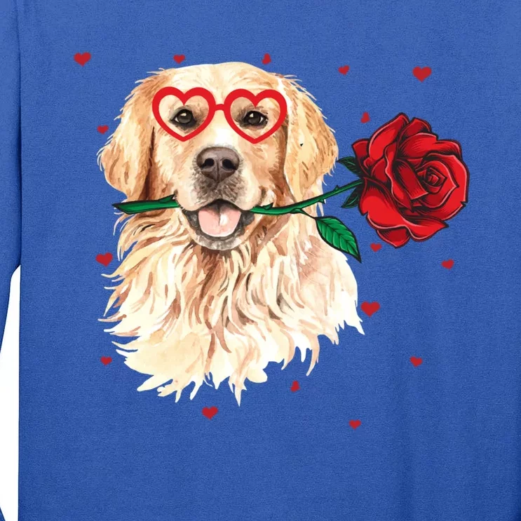 Golden Retriever Face Heart Glasses Valentines Day Dog Lover Gift Tall Long Sleeve T-Shirt