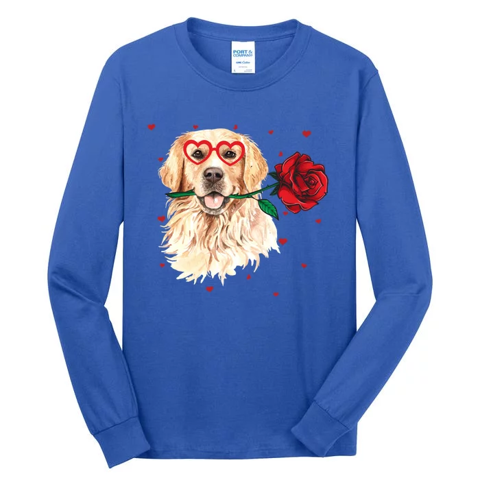 Golden Retriever Face Heart Glasses Valentines Day Dog Lover Gift Tall Long Sleeve T-Shirt