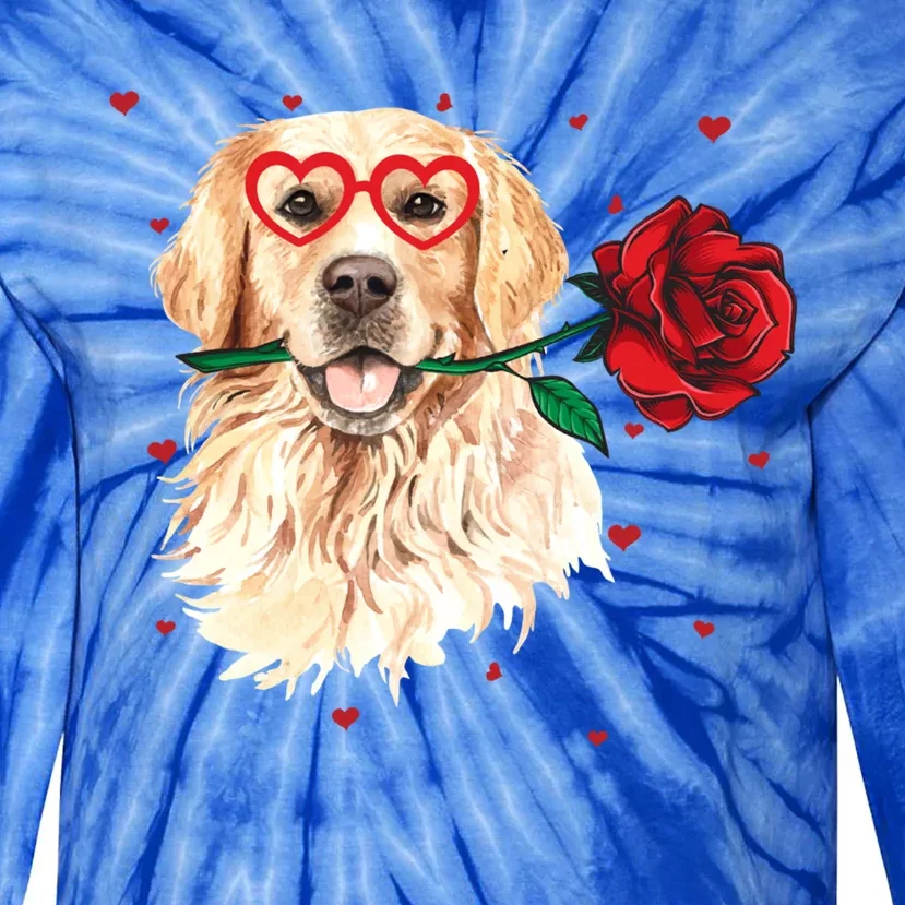 Golden Retriever Face Heart Glasses Valentines Day Dog Lover Gift Tie-Dye Long Sleeve Shirt