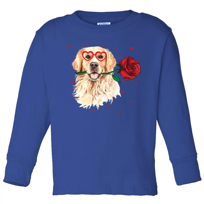 Golden Retriever Face Heart Glasses Valentines Day Dog Lover Gift Toddler Long Sleeve Shirt