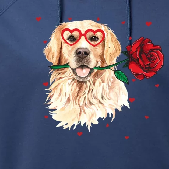 Golden Retriever Face Heart Glasses Valentines Day Dog Lover Gift Performance Fleece Hoodie