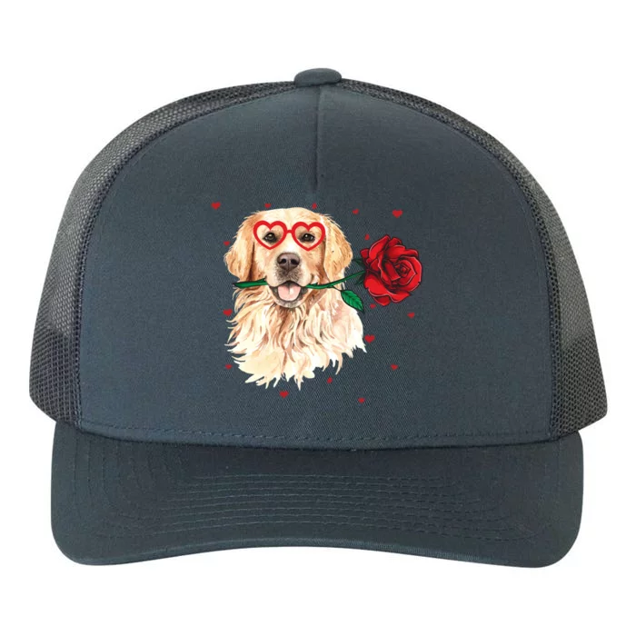 Golden Retriever Face Heart Glasses Valentines Day Dog Lover Gift Yupoong Adult 5-Panel Trucker Hat