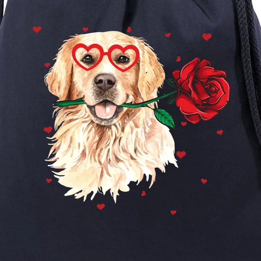 Golden Retriever Face Heart Glasses Valentines Day Dog Lover Gift Drawstring Bag