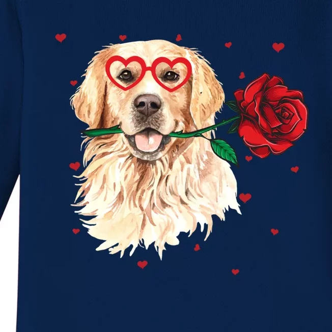 Golden Retriever Face Heart Glasses Valentines Day Dog Lover Gift Baby Long Sleeve Bodysuit