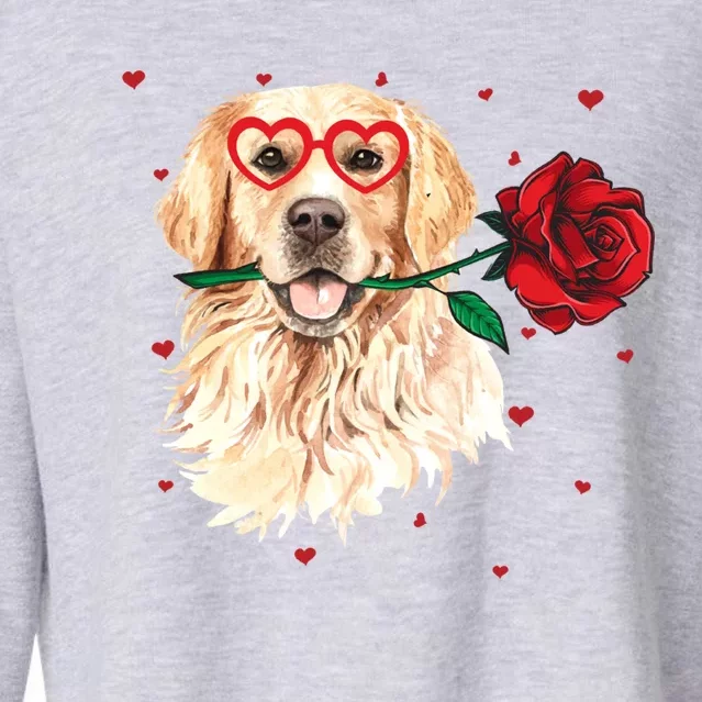 Golden Retriever Face Heart Glasses Valentines Day Dog Lover Gift Cropped Pullover Crew