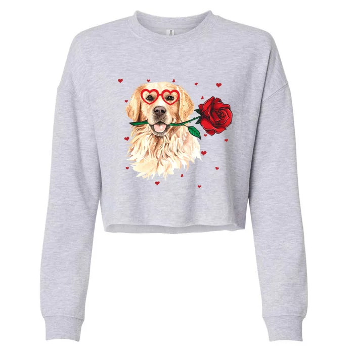 Golden Retriever Face Heart Glasses Valentines Day Dog Lover Gift Cropped Pullover Crew