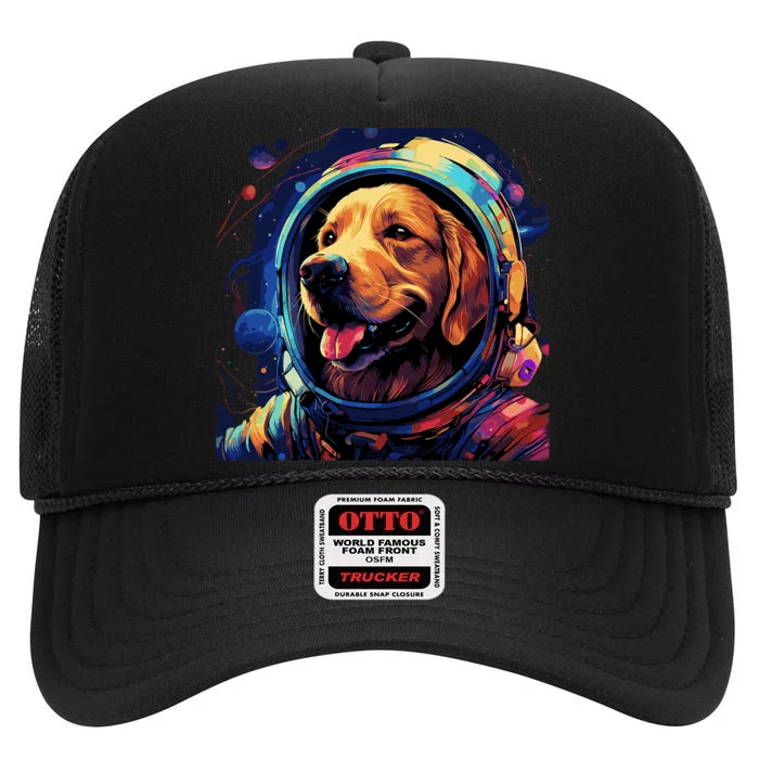 Golden Retriever Funny Golden Retriever Astronaut High Crown Mesh Trucker Hat