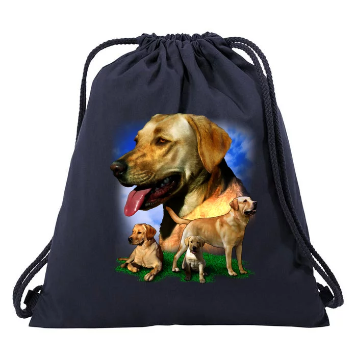 Golden Retriever Family Of Dogs Portrait Drawstring Bag