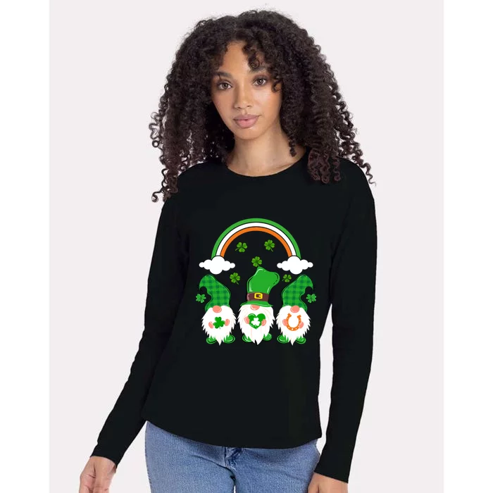 Gnomies Rainbow Funny St Patrick's Day Womens Cotton Relaxed Long Sleeve T-Shirt