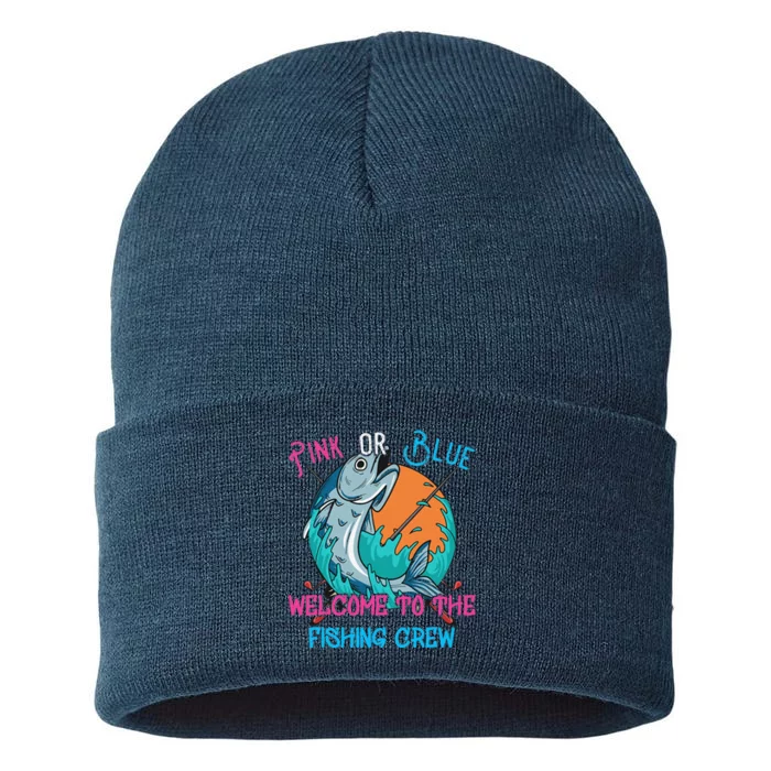 Gender Reveal Fishing Design For A Fishermen Sustainable Knit Beanie