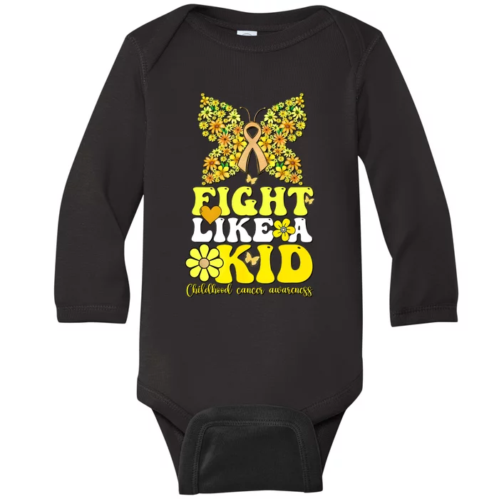 Gold Ribbon Fight Like Kids For Childhood Cancer Awareness Baby Long Sleeve Bodysuit