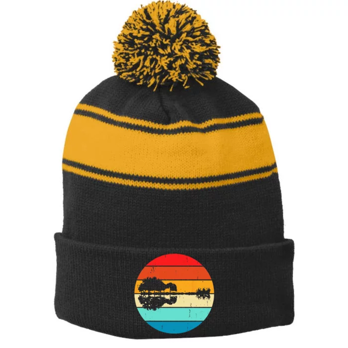 Guitar Reflection Funny Stripe Pom Pom Beanie