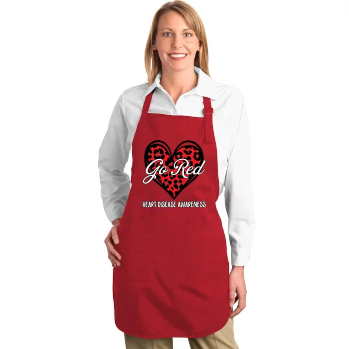 Go Red For Womens Heart Disease Awareness Month Leopard Full-Length Apron With Pocket