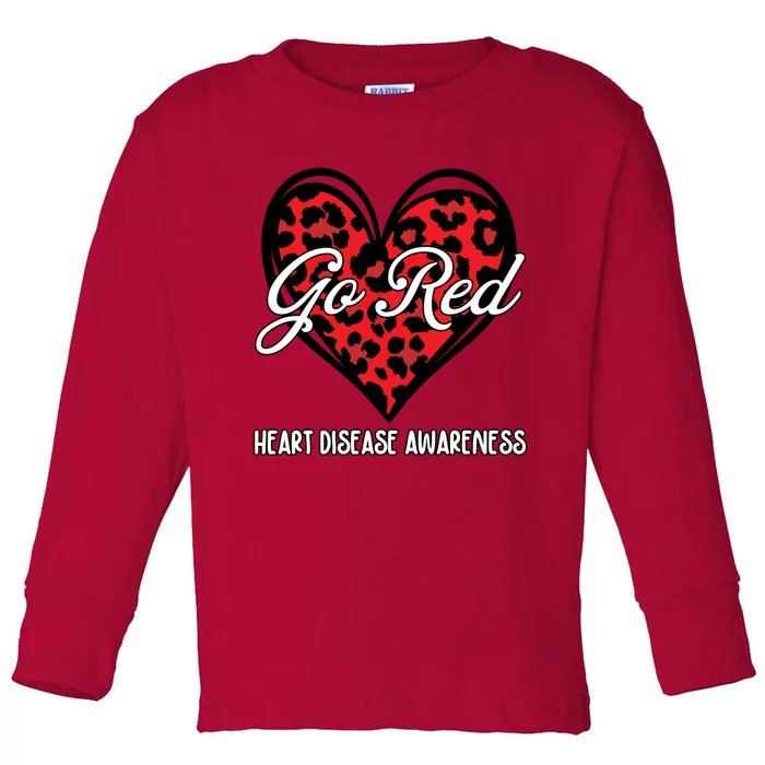 Go Red For Womens Heart Disease Awareness Month Leopard Toddler Long Sleeve Shirt