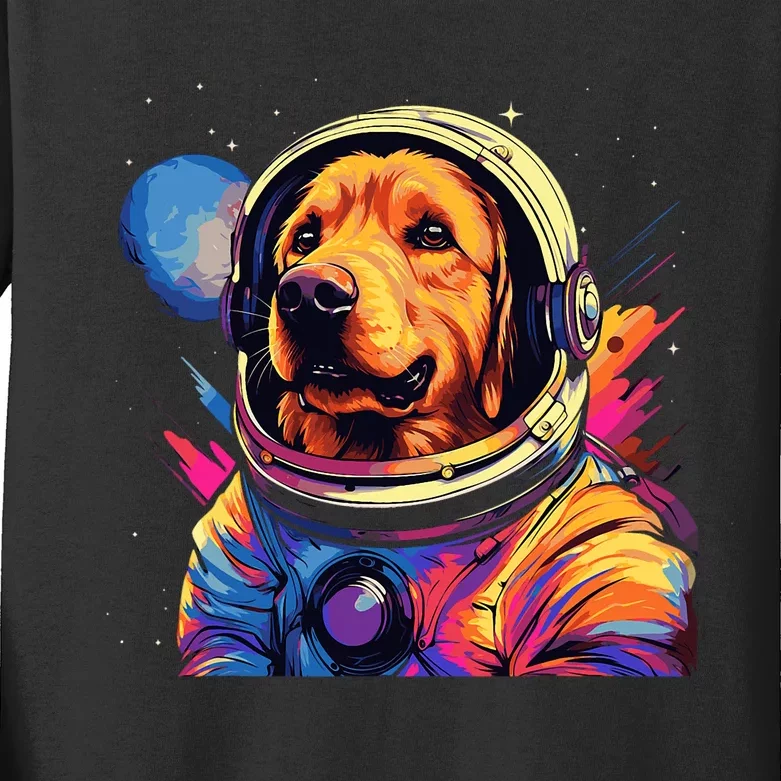 Golden Retriever Funny Golden Retriever Astronaut Kids Long Sleeve Shirt