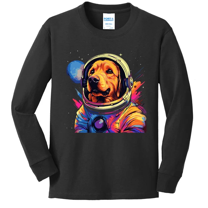 Golden Retriever Funny Golden Retriever Astronaut Kids Long Sleeve Shirt