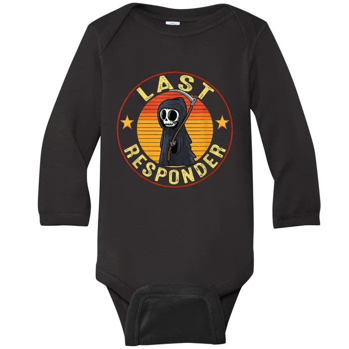 Grim Reaper Funny Dark Meme Mortician Last Responder Vintage Baby Long Sleeve Bodysuit