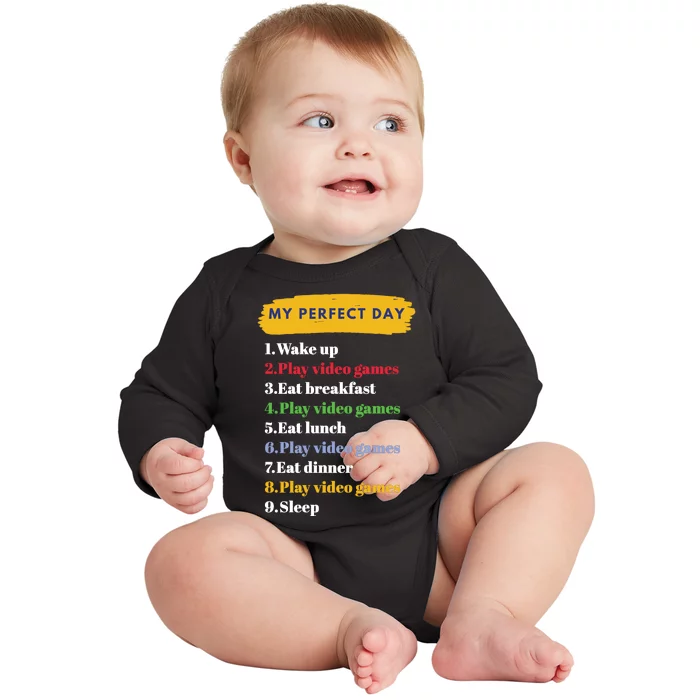 Gamer Routine Funny Gamer Epic Gamer Happy Gamer Video Games Lover Baby Long Sleeve Bodysuit