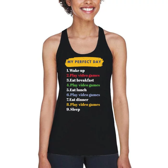 Gamer Routine Funny Gamer Epic Gamer Happy Gamer Video Games Lover Women's Racerback Tank