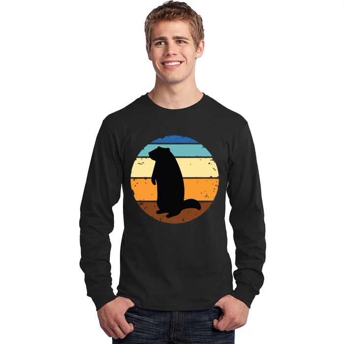 Groundhog Retro Funny Woodchuck Groundhog Day Long Sleeve Shirt