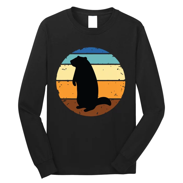 Groundhog Retro Funny Woodchuck Groundhog Day Long Sleeve Shirt