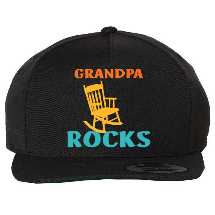 Grandpa Rocks Funny Retro Apparel Wool Snapback Cap