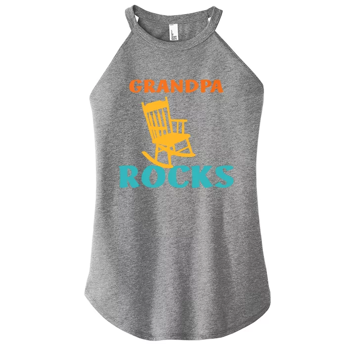 Grandpa Rocks Funny Retro Apparel Women’s Perfect Tri Rocker Tank