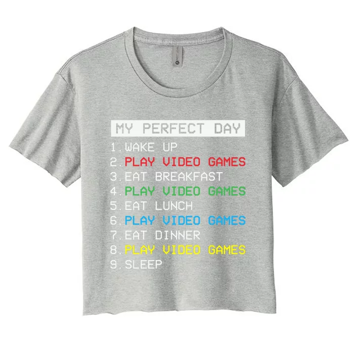 Gamer Routine Funny Gamer Epic Gamer Happy Gamer Video Games Lover Women's Crop Top Tee