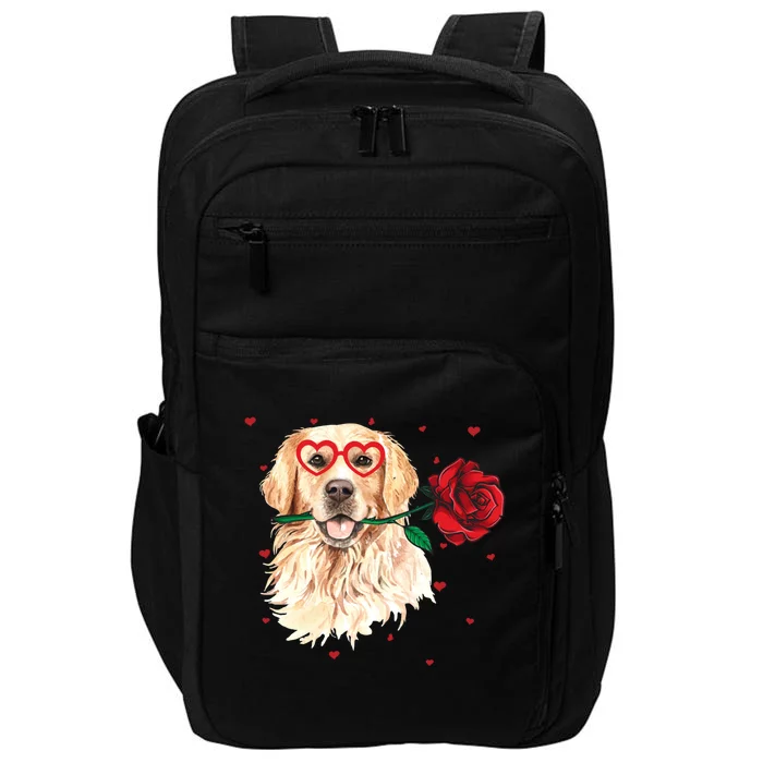 Golden Retriever Face Heart Glasses Valentines Day Dog Lover Great Gift Impact Tech Backpack