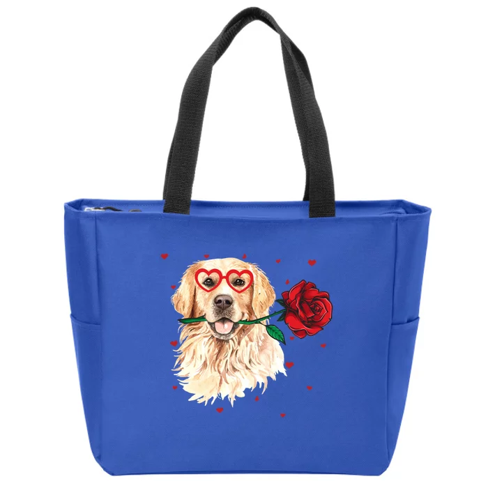 Golden Retriever Face Heart Glasses Valentines Day Dog Lover Great Gift Zip Tote Bag