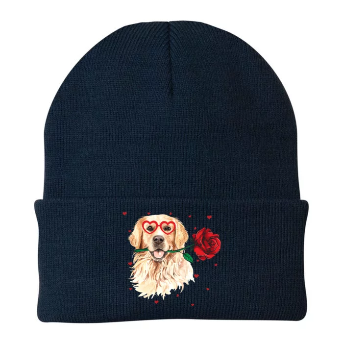 Golden Retriever Face Heart Glasses Valentines Day Dog Lover Great Gift Knit Cap Winter Beanie