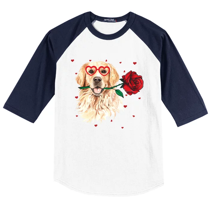 Golden Retriever Face Heart Glasses Valentines Day Dog Lover Great Gift Baseball Sleeve Shirt