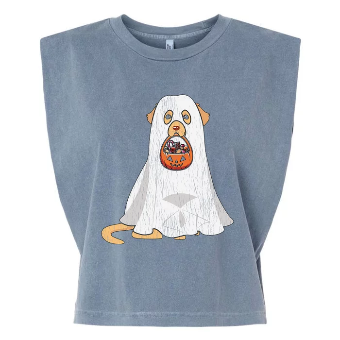 Golden Retriever Ghost Dog Mom Dad Trick Or Treat Halloween Gift Garment-Dyed Women's Muscle Tee